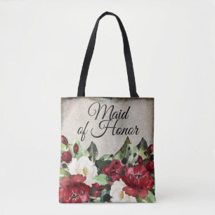 Tote Bag La servante d'honneur   Élégant Mariage rouge flor