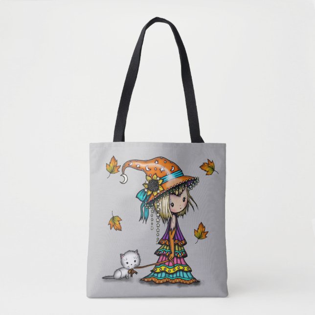 Tote Bag La sorcière et l'art de l'Halloween des chats (Devant)