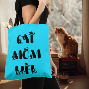 Tote Bag La vie de maman chat moderne Bleue Cute Fête des M
