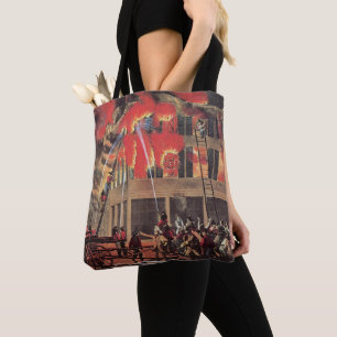 Tote Bag La vie d'un pompier, pompiers vintage luttant cont
