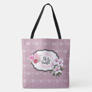 Tote Bag La vie est belle Floral Heart Motif Fourre-tout