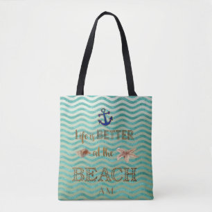 Tote Bag La vie est meilleure à la plage Typographie Monogr