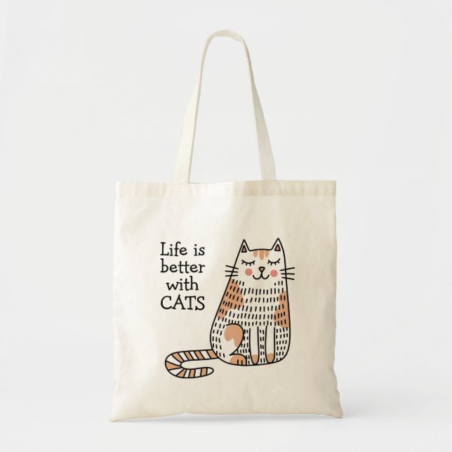 Tote Bag La vie est meilleure avec des chats Doodle (Devant)