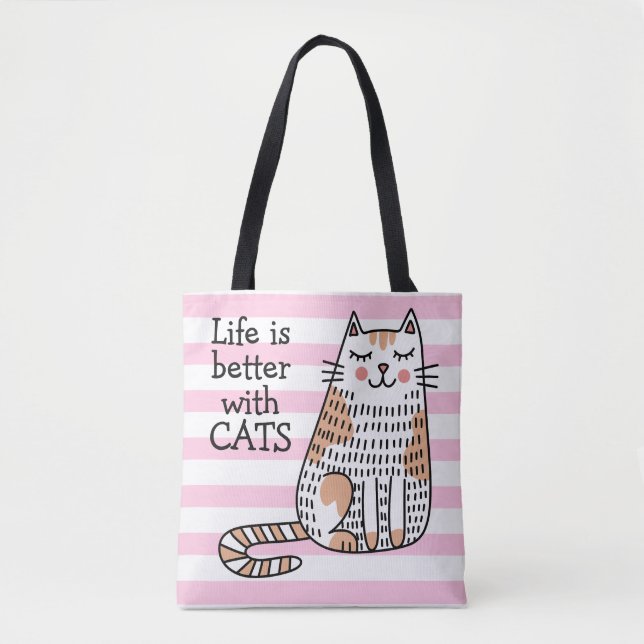 Tote Bag La vie est meilleure avec des chats Doodle (Devant)