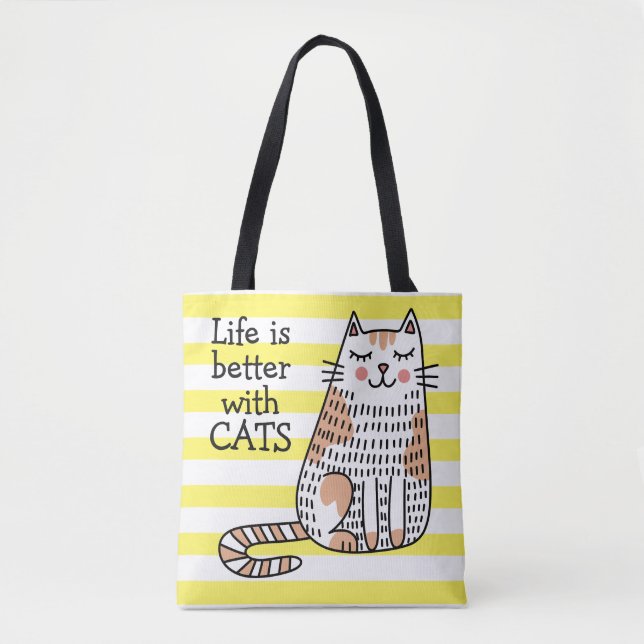 Tote Bag La vie est meilleure avec des chats Doodle (Devant)
