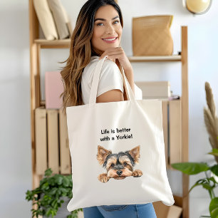 Tote Bag La vie est meilleure avec le yorkie et le yorkie q