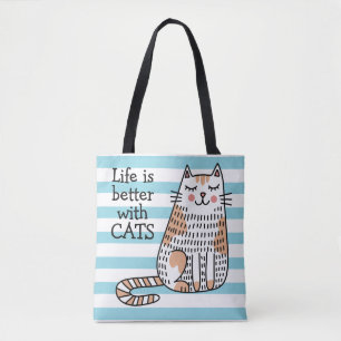 Tote Bag La Vie Est Meilleure Avec Les Chats Doodle