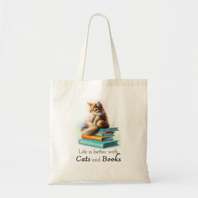 Tote Bag La vie est meilleure avec les chats et les livres  (Devant)