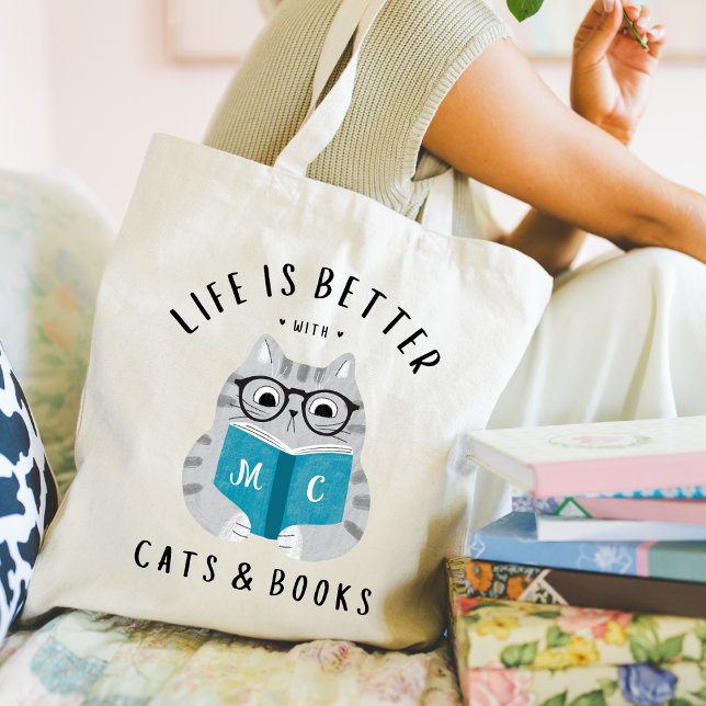 Tote Bag La vie est meilleure avec les chats et les livres  (Créateur téléchargé)