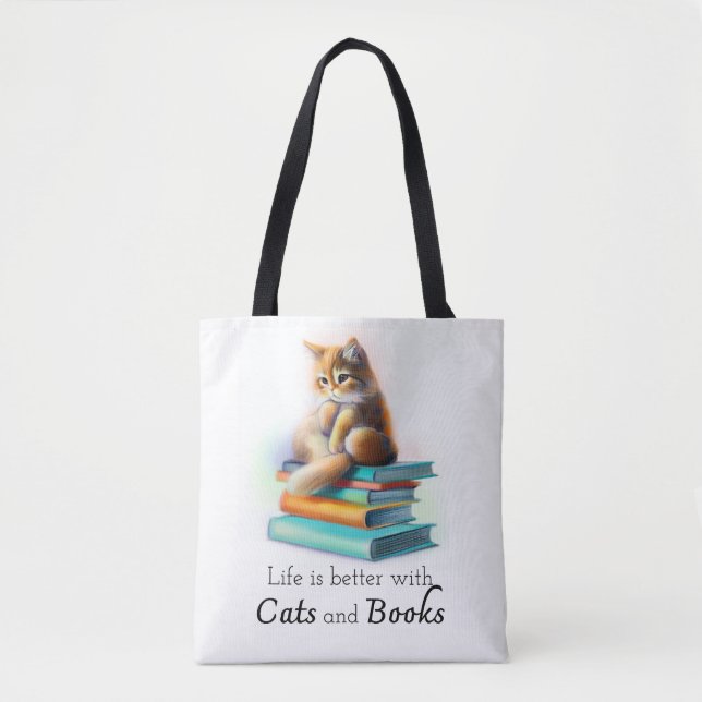 Tote Bag La vie est meilleure avec les chats et les livres  (Devant)