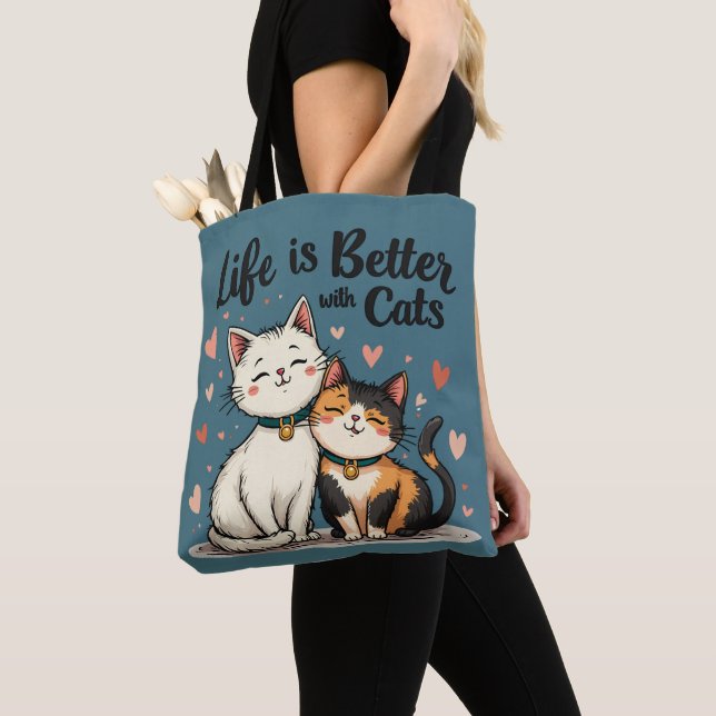 Tote Bag La vie est meilleure avec les chats mignonne Chat  (De près)
