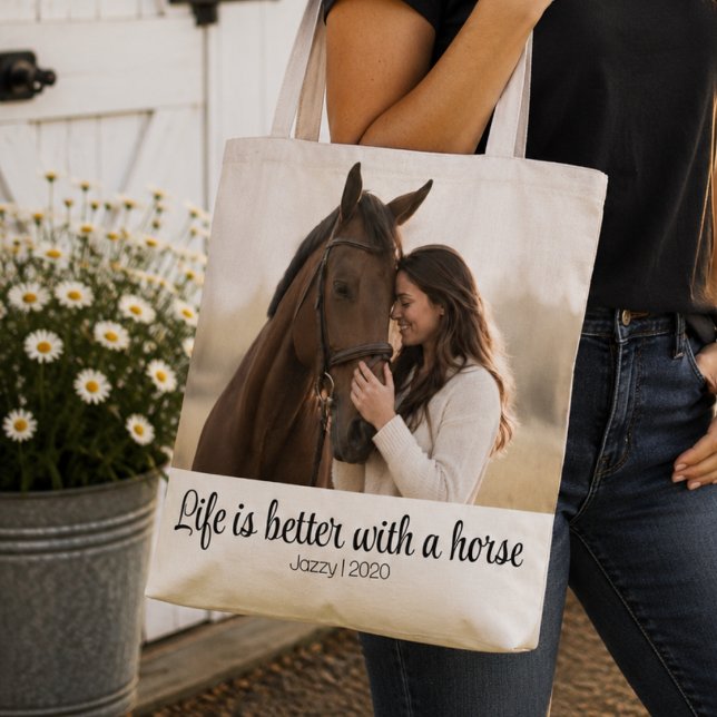 Tote Bag La vie est meilleure avec un cheval Script personn (Créateur téléchargé)