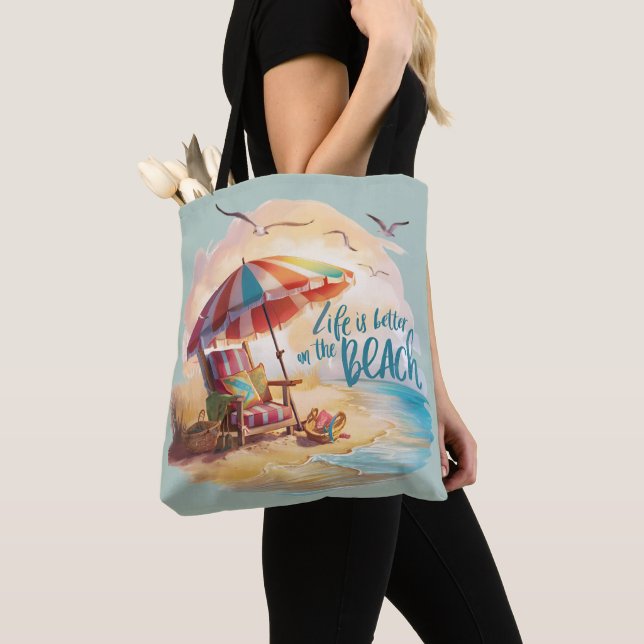 Tote Bag La vie est meilleure sur la plage Esthétique côtiè (De près)