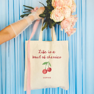 Tote Bag La vie est un bol de cerises   Script rétro rouge 