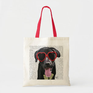 Tote Bag Labrador noir avec des lunettes de soleil de coeur