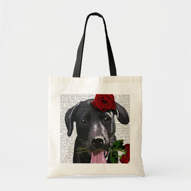 Tote Bag Labrador noir avec Rose (Devant)