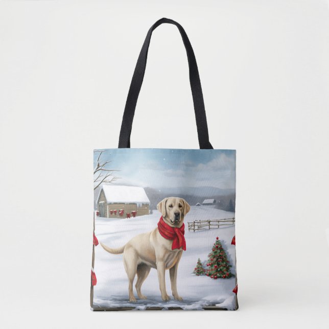Tote Bag Labrador Retriever dans la neige à Noël (Devant)