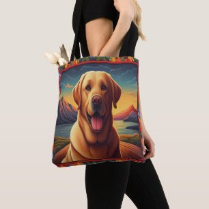 Tote Bag Labrador Retriever Dog Landcape Floral décoratif