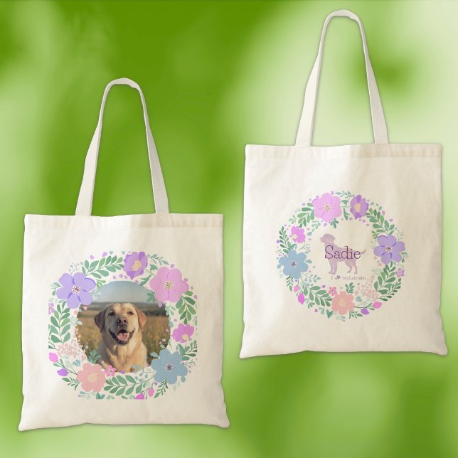 Tote Bag Labrador Retriever Lavender Flower Wreath - Custom (Créateur téléchargé)