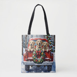 Tote Bag Labrador Retriever Noël Camion Rouge Fêtes