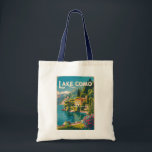 Tote Bag Lac de Côme - Art de Voyage peint Vintage<br><div class="desc">Le design d'art peint du lac de Côme. Le lac de Côme,  situé dans la région de Lombardie,  dans le nord de l'Italie,  est une station balnéaire haut de gamme connue pour ses paysages spectaculaires,  située au pied des Alpes.</div>