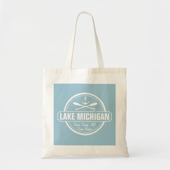 Tote Bag Lac Michigan, ville personnalisée, nom, ancre, pag (Devant)