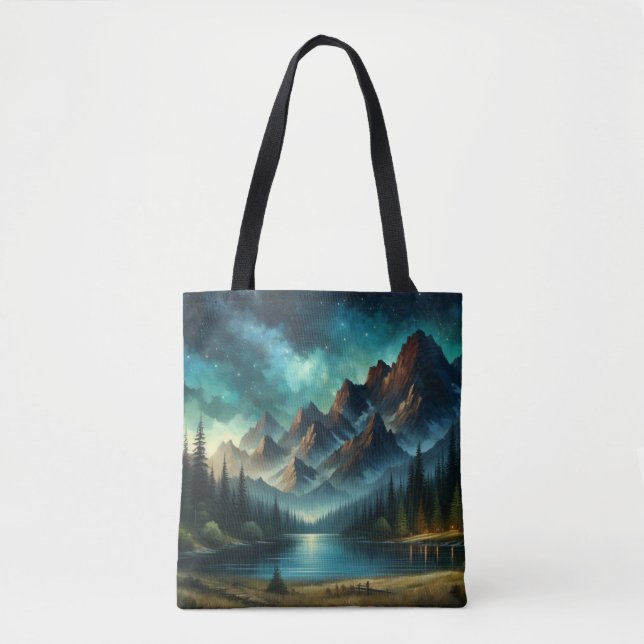 Tote Bag Lac Mountain/cabine sous les étoiles (Devant)