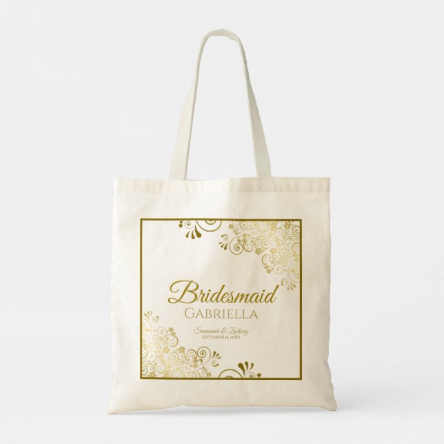 Tote Bag Lacy Gold Frills Élégant Mariage Bridesmaid (Dos)
