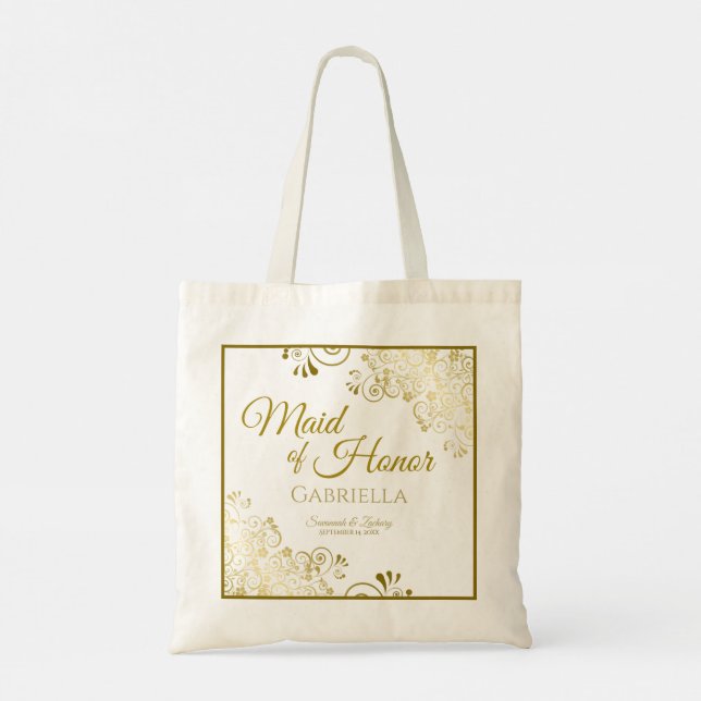 Tote Bag Lacy Gold Frills Élégante femme de Mariage d'honne (Dos)