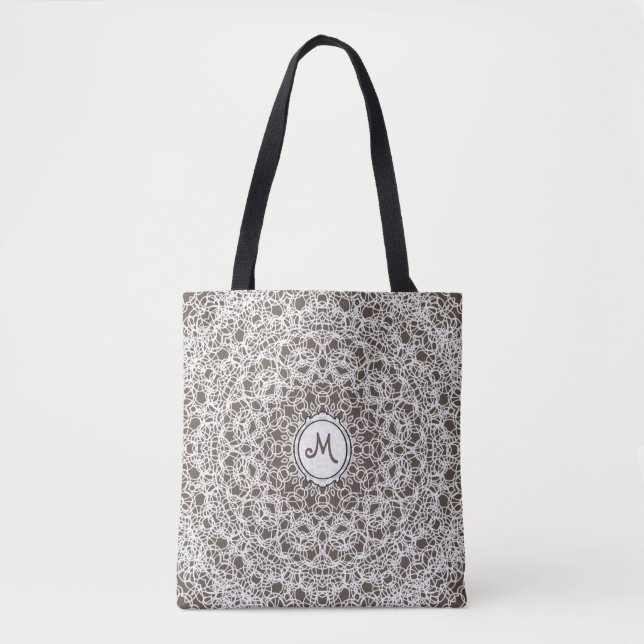 Tote Bag Lacy Lace White Design sur le Brown (Devant)