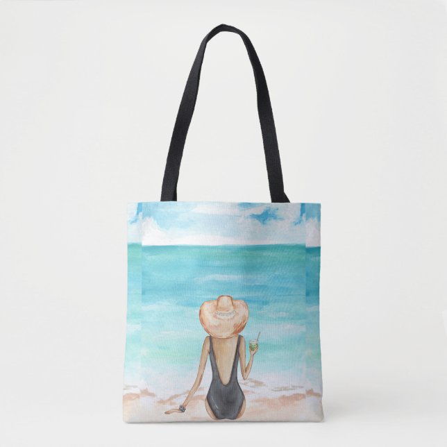 Tote Bag ladie sur la plage (Devant)