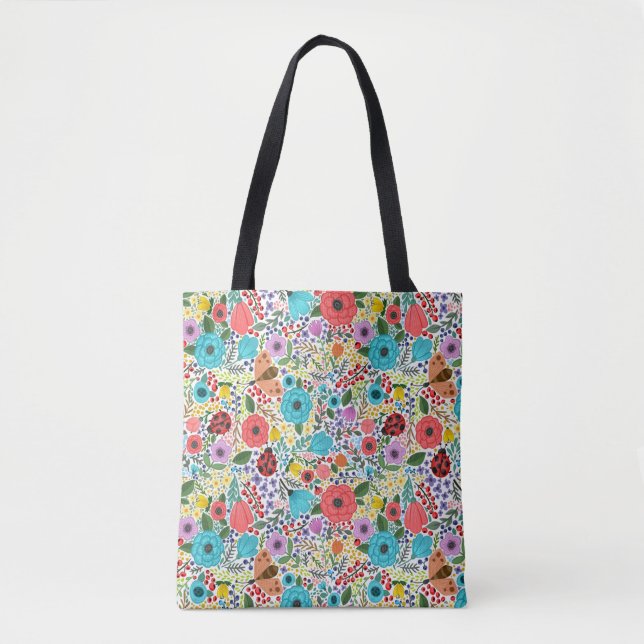 Tote Bag Lady Bugs et Flowers (Devant)