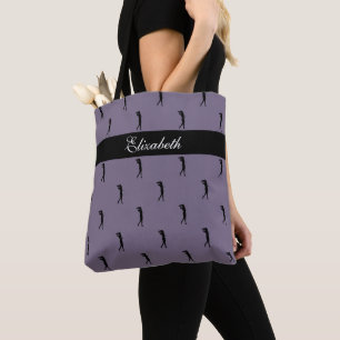 Tote Bag Lady Golfer Nom Customisé Motif violet noir