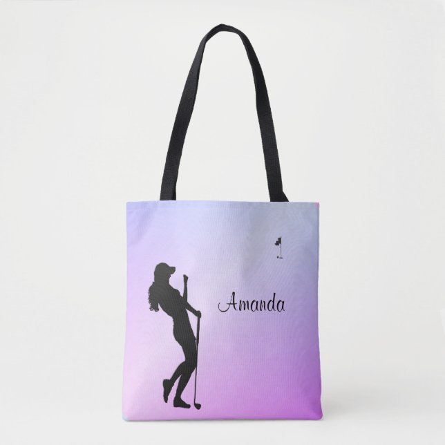 Tote Bag Lady Golfer Purple Personnel (Devant)