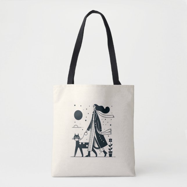 Tote Bag Lady marche son chat Fourre-tout (Devant)