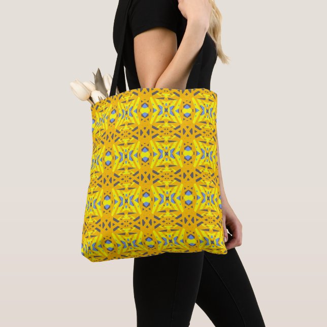 Tote Bag Lady Yellow Blue Grey Gray Art Déco géométrique Sh (De près)