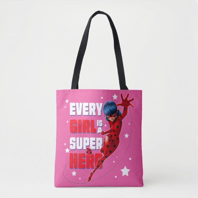 Tote Bag Ladybug Every Girl est un super héros (Devant)