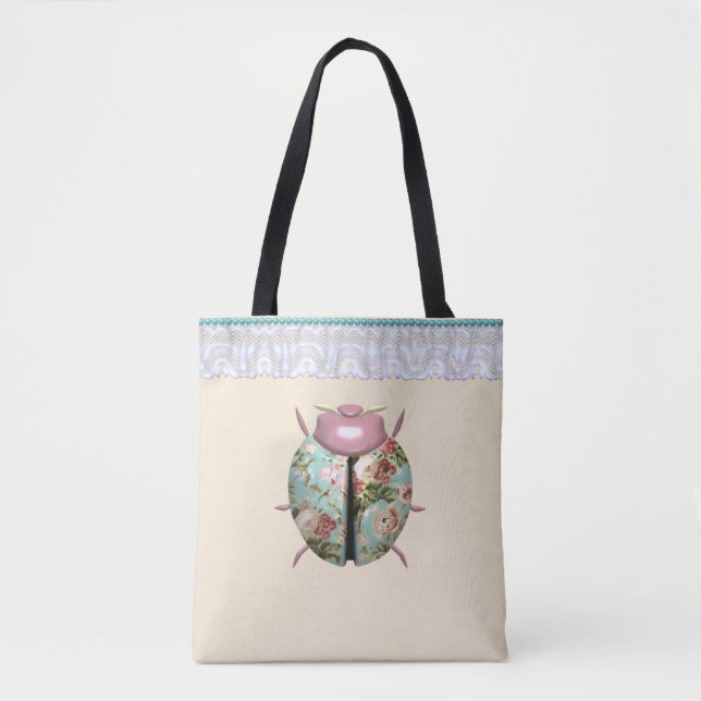 Tote Bag Ladybug rose floral victorien mignon (Devant)