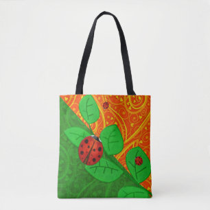 Tote Bag Ladybug Whimsey 3D Folk Art
