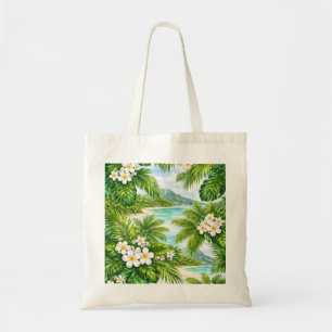 Tote Bag Lagune tropicale de Moorea Palmier & Plumeria Bota