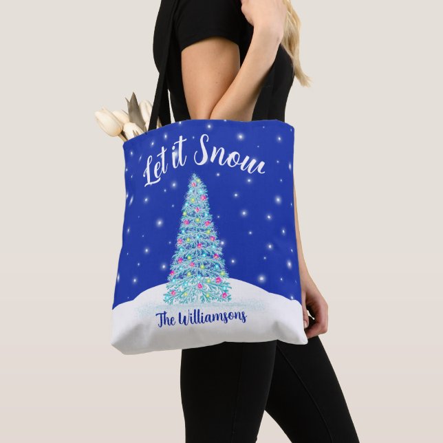 Tote Bag Laisser neiger Bleu Noël Arbre vacances (De près)