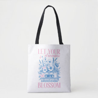 Tote Bag Laissez vos rêves fleurir Vintage Floral Rose Bleu