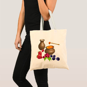 Tote Bag Lait et Miel avec Baies Nourriture Rustique