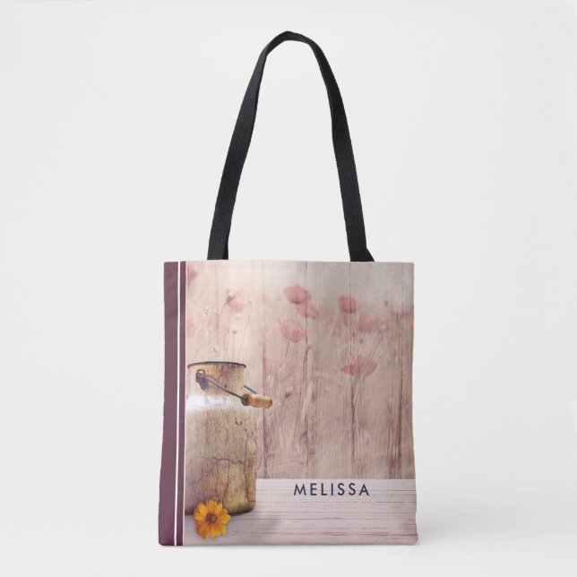 Tote Bag Lait rustique peut style rustique sur bois (Devant)
