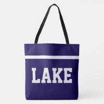 LAKE Blanc Texte Athlétique Gras Rayure Sur Bleu N