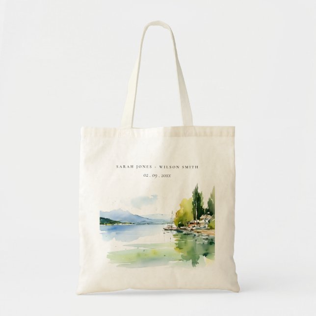 Tote Bag Lake Geneva Switzerland Watercolor Scape Wedding (Devant)