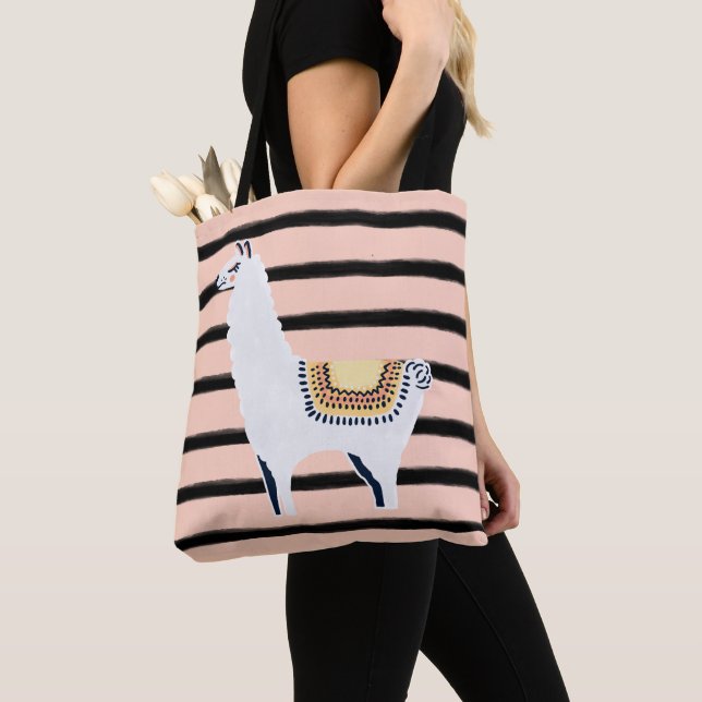 Tote Bag Lama chic d'amusement et motif de rayure dans le (De près)