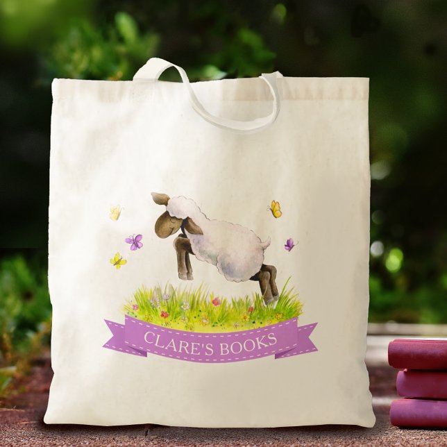 Tote Bag Lamb sauter le printemps whimsy art violet livre d (Créateur téléchargé)