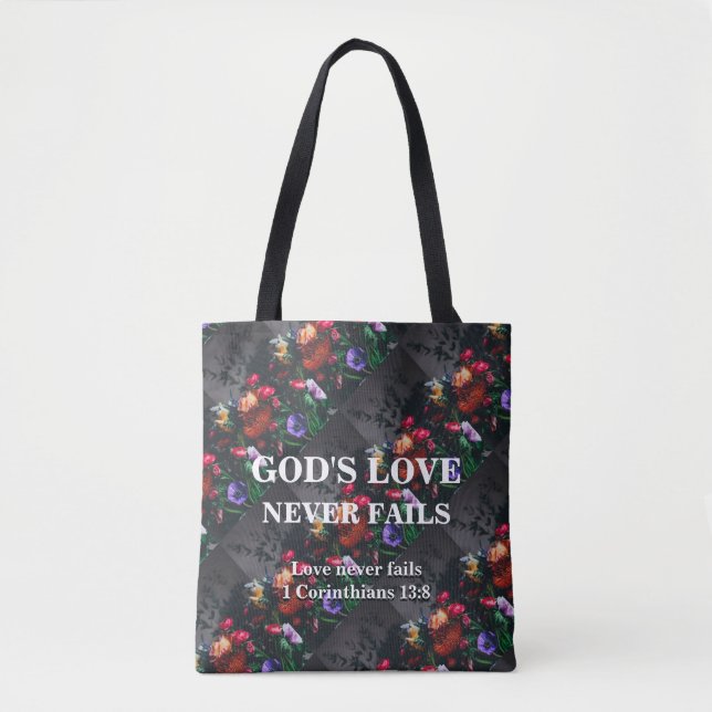 Tote Bag L'AMOUR DE DIEU N'ÉCHEC JAMAIS L'Écriture Personna (Devant)