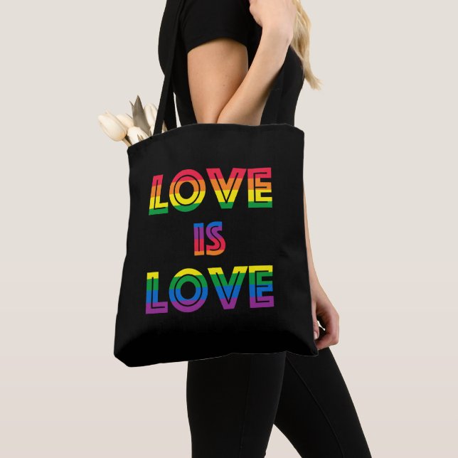 Tote Bag L'amour est amour Gay pride rétro LGBT Noir (De près)